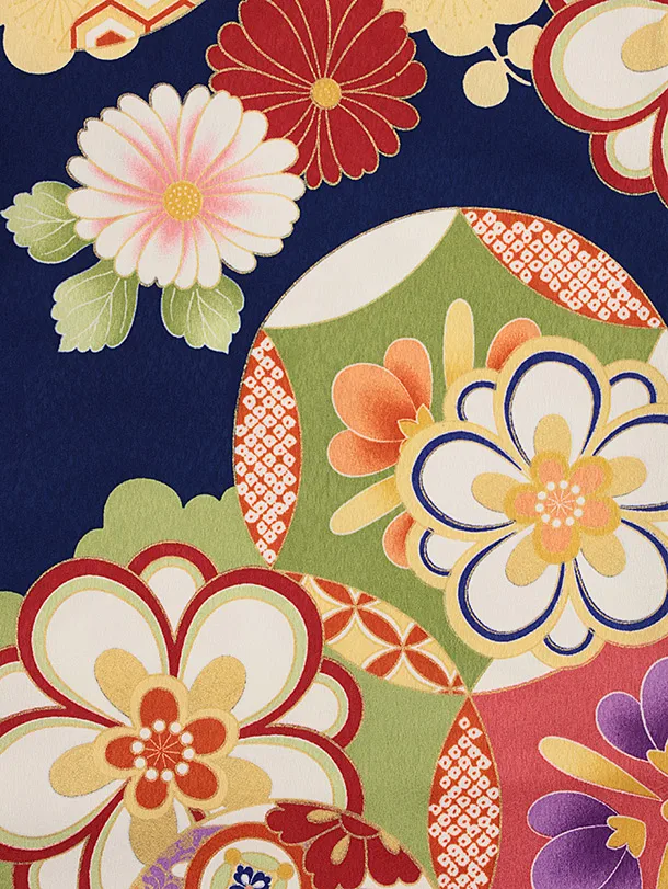 七五三レンタル(3歳女児被布)4853 赤×青地梅菊