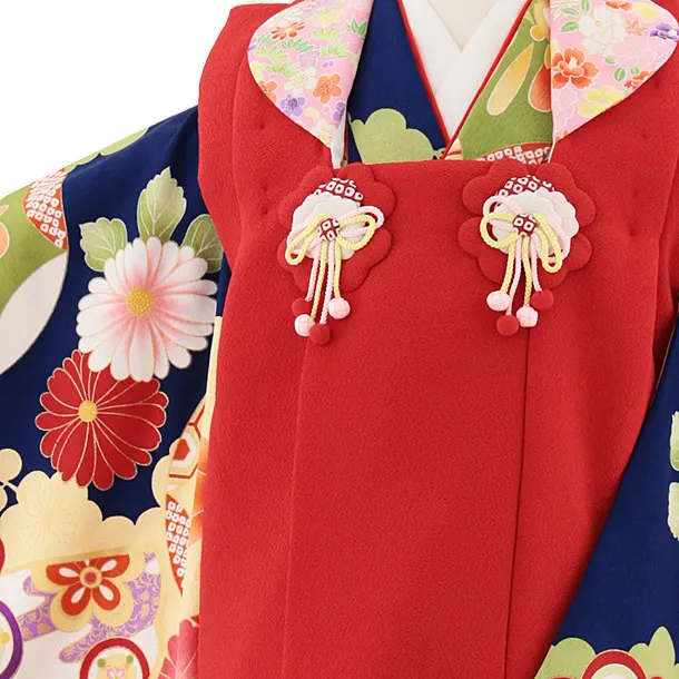 七五三レンタル(3歳女児被布)4853 赤×青地梅菊