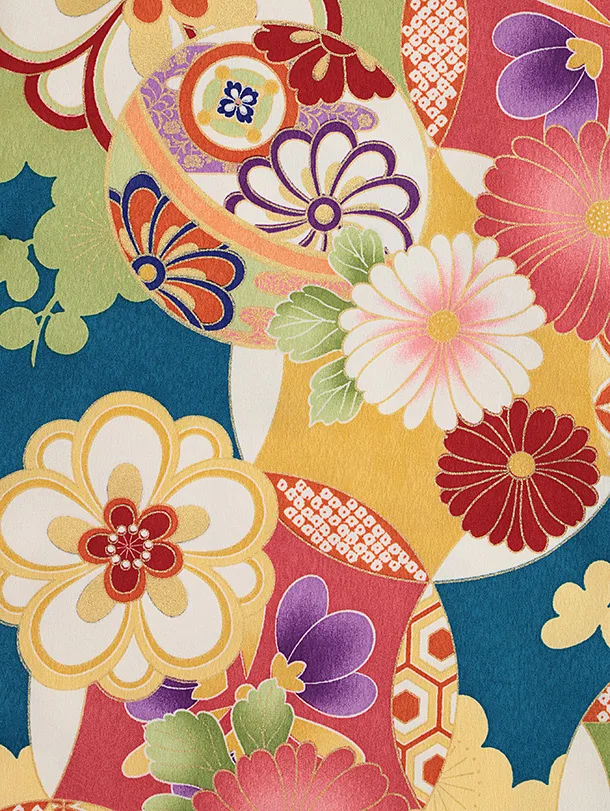 七五三レンタル(3歳女児被布)4857 赤雲取り鞠×青地梅菊