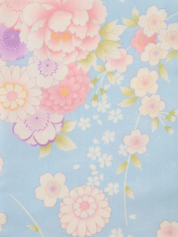 七五三レンタル(3歳女児被布)4865 白花刺繍×水色菊桜牡丹