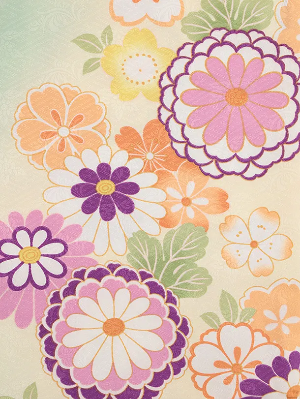 七五三レンタル(3歳女児被布)4867 白花刺繍×クリームグリーンぼかし菊