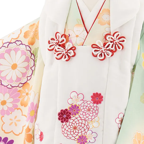 七五三レンタル(3歳女児被布)4867 白花刺繍×クリームグリーンぼかし菊