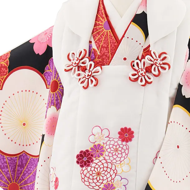 七五三レンタル(3歳女児被布)4870 白花刺繍×黒地梅菊