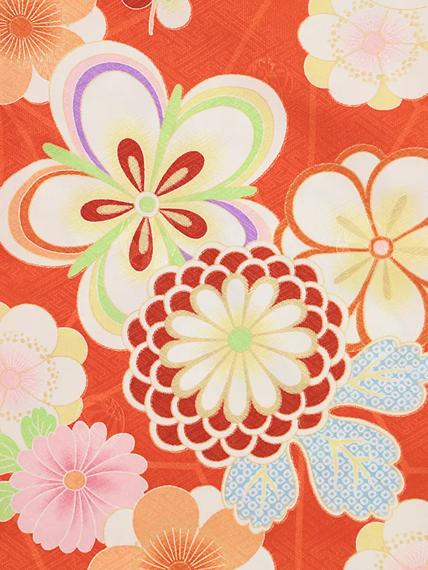 七五三レンタル(3歳女児被布)4878 白地雲取り鞠×オレンジ梅菊