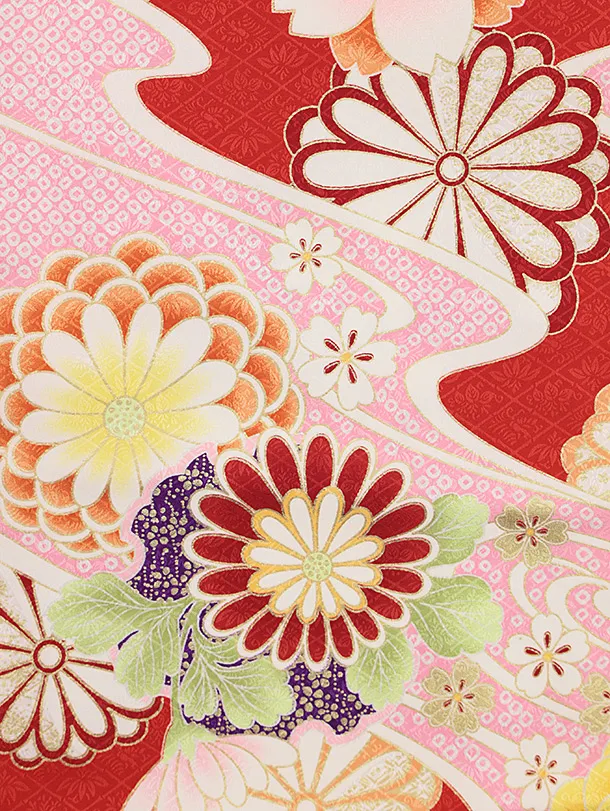 七五三レンタル(3歳女児被布)4881 白刺繍鞠×赤古典花