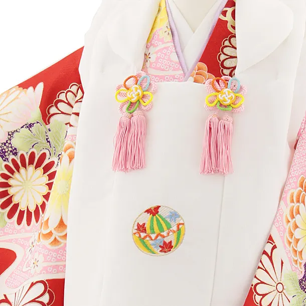 七五三レンタル(3歳女児被布)4881 白刺繍鞠×赤古典花