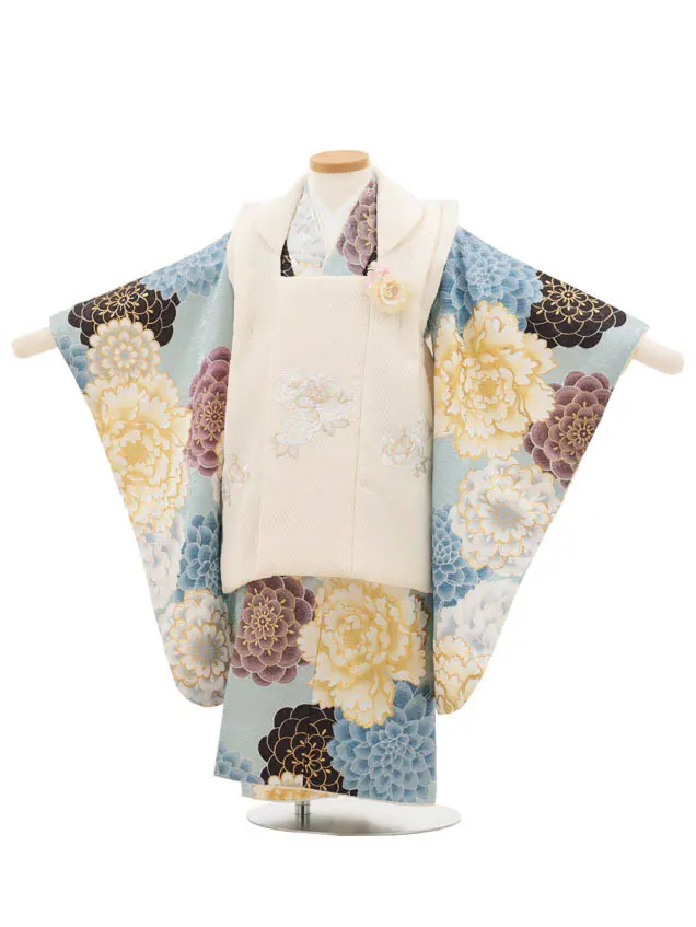 七五三レンタル(3歳女児被布)4884 花わらべ アイボリー×アイスブルー華
