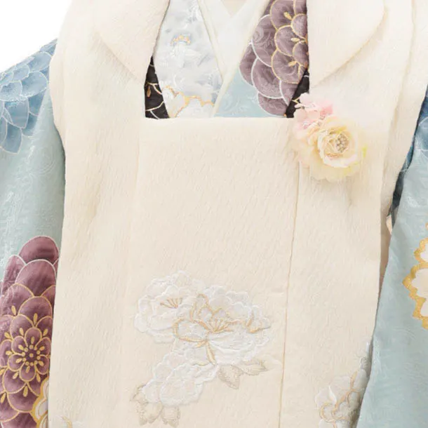 七五三レンタル(3歳女児被布)4884 花わらべ アイボリー×アイスブルー華