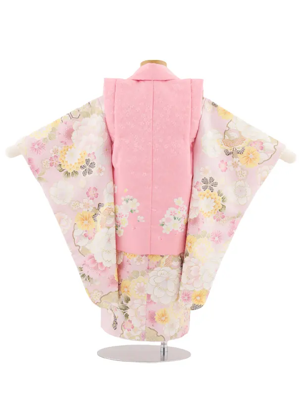七五三レンタル(3歳女児被布)4887 ピンク桜×ピンク雪輪に花蝶