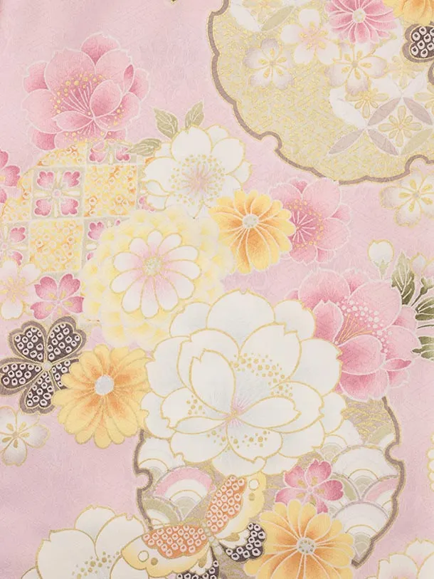 七五三レンタル(3歳女児被布)4887 ピンク桜×ピンク雪輪に花蝶