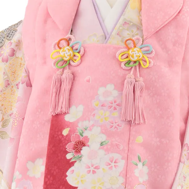七五三レンタル(3歳女児被布)4887 ピンク桜×ピンク雪輪に花蝶