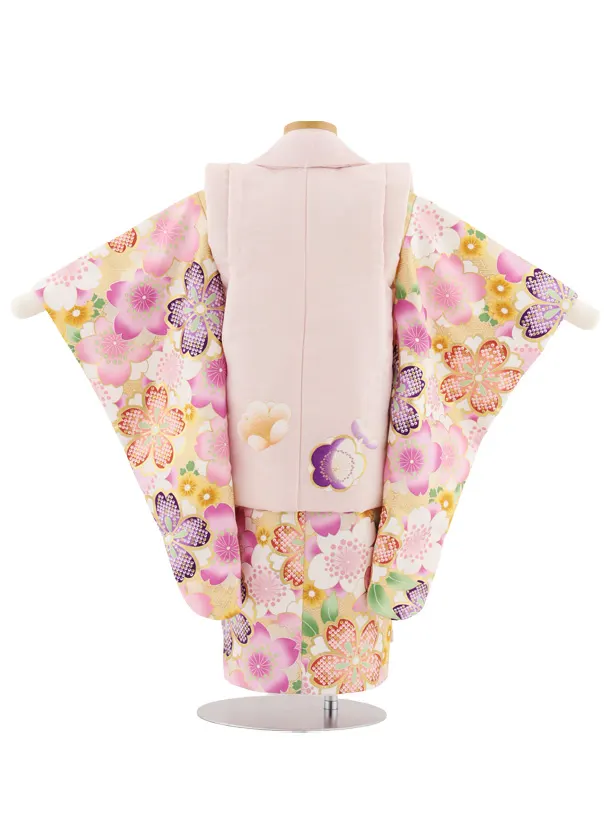 七五三レンタル(3歳女児被布)4888 ピンク×ベージュ地桜