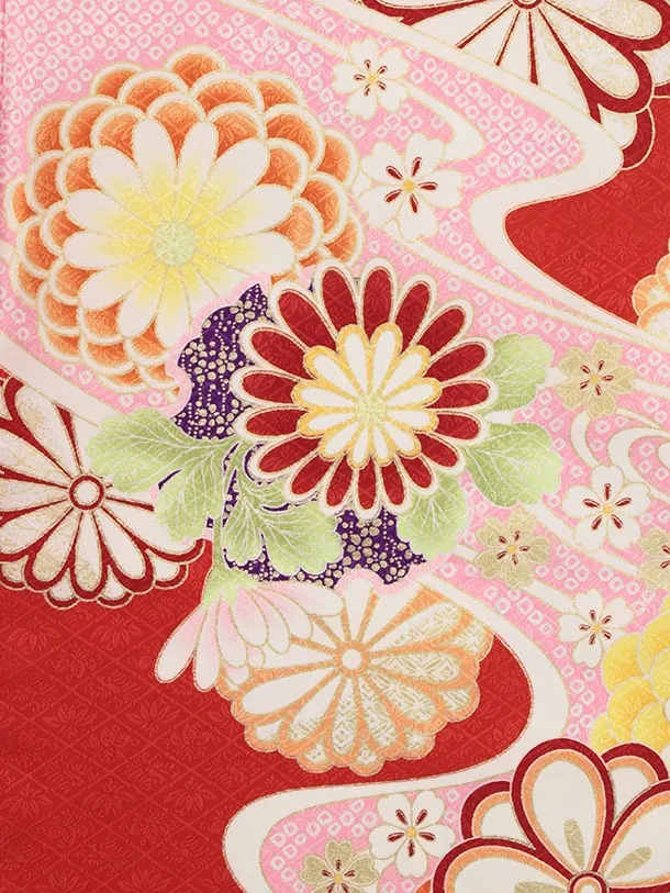 七五三レンタル(3歳女児被布)4889 白地刺繍鞠×赤古典花