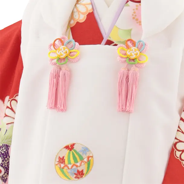 七五三レンタル(3歳女児被布)4889 白地刺繍鞠×赤古典花