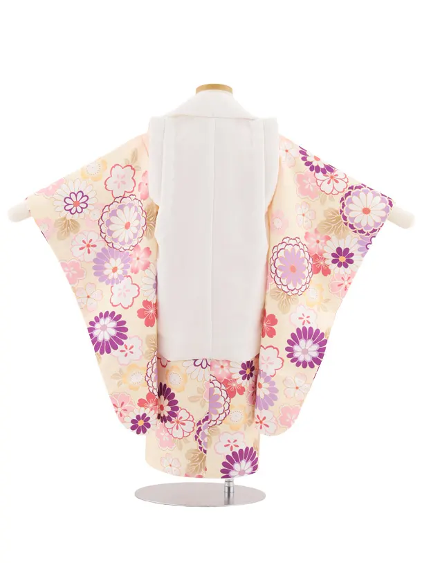 七五三レンタル(3歳女児被布)4890 白花刺繍×クリームピンクぼかし菊