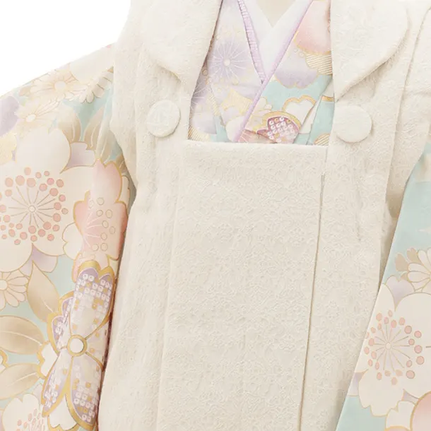 七五三レンタル(3歳女児被布)4893 アイボリー×淡ミント桜