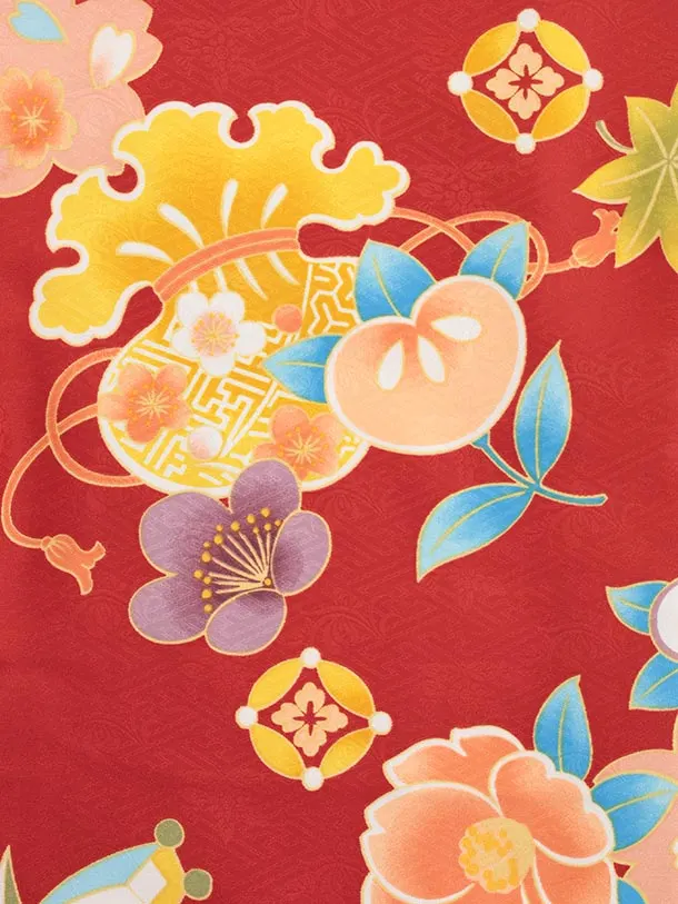 七五三レンタル(3歳女児被布)4894 白地刺繍花×赤地桜宝尽くし