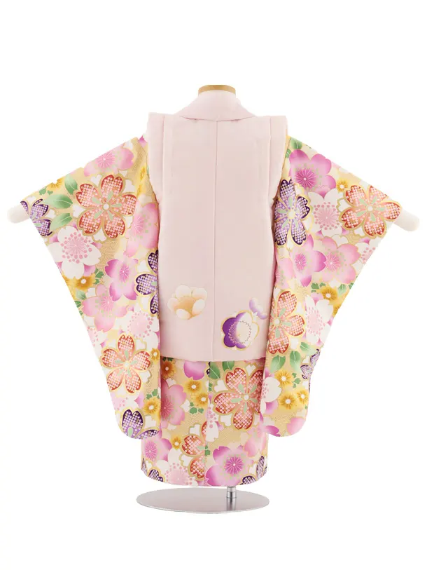 七五三レンタル(3歳女児被布)4895 ピンク×ベージュ地桜