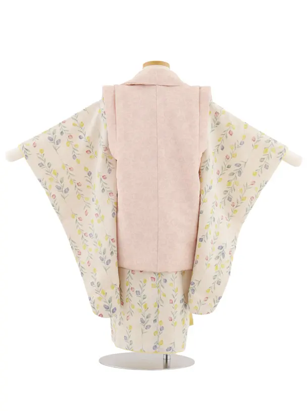 七五三レンタル(3歳女児被布)4902 ピンク変わり柄×ベージュ小花