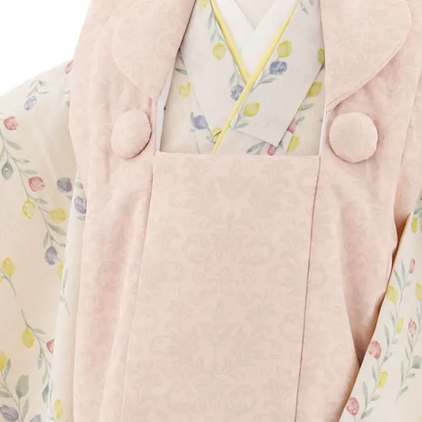 七五三レンタル(3歳女児被布)4902 ピンク変わり柄×ベージュ小花