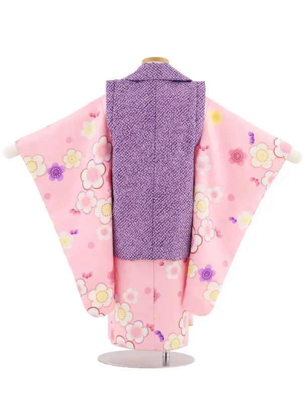 七五三レンタル(3歳女児被布)4905 パープル刺繍桜×ピンク桜地 梅