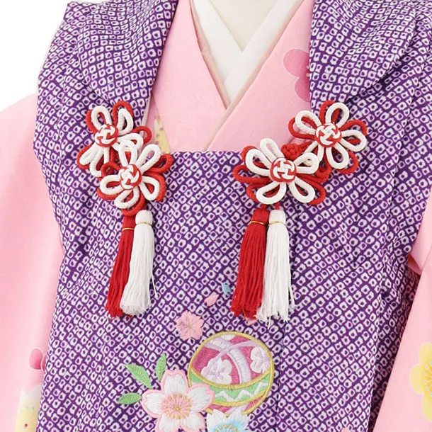七五三レンタル(3歳女児被布)4905 パープル刺繍桜×ピンク桜地 梅