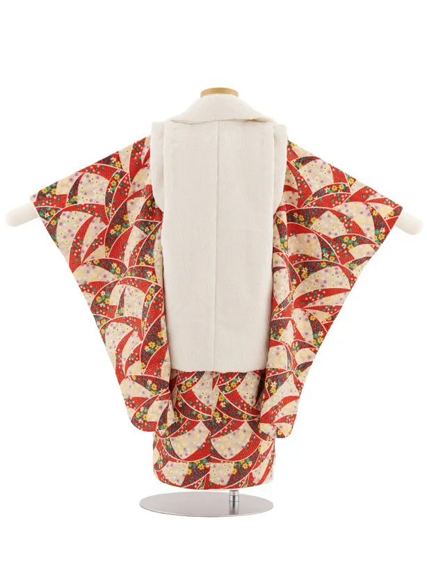 七五三レンタル(3歳女児被布)4906 アイボリー×赤和柄小花