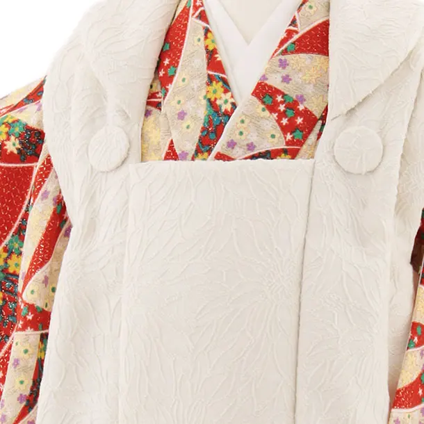 七五三レンタル(3歳女児被布)4906 アイボリー×赤和柄小花