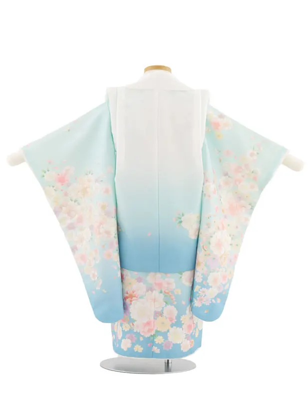 七五三レンタル(3歳女児被布)4907 ミント×ブルー八重桜
