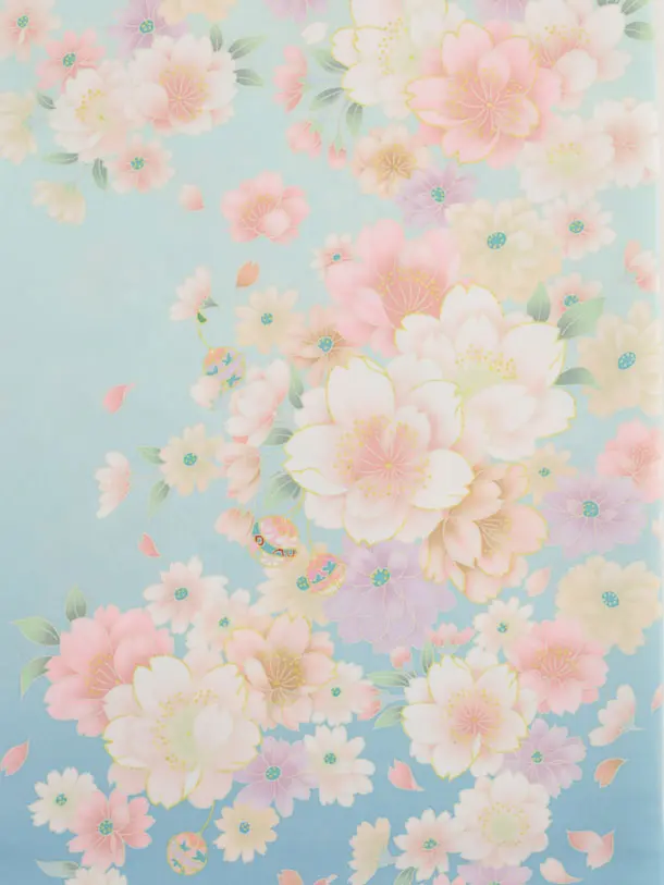 七五三レンタル(3歳女児被布)4907 ミント×ブルー八重桜