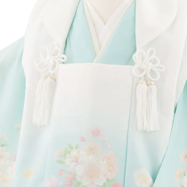 七五三レンタル(3歳女児被布)4907 ミント×ブルー八重桜