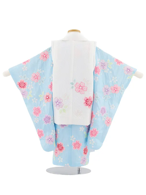 七五三レンタル(3歳女児被布)4910 白地桜鞠×水色桜