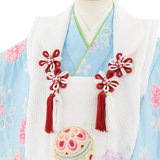 七五三レンタル(3歳女児被布)4910 白地桜鞠×水色桜
