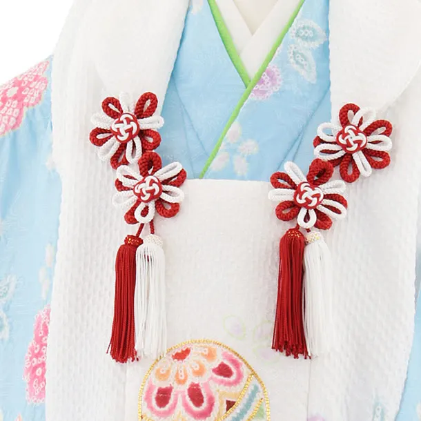 七五三レンタル(3歳女児被布)4910 白地桜鞠×水色桜