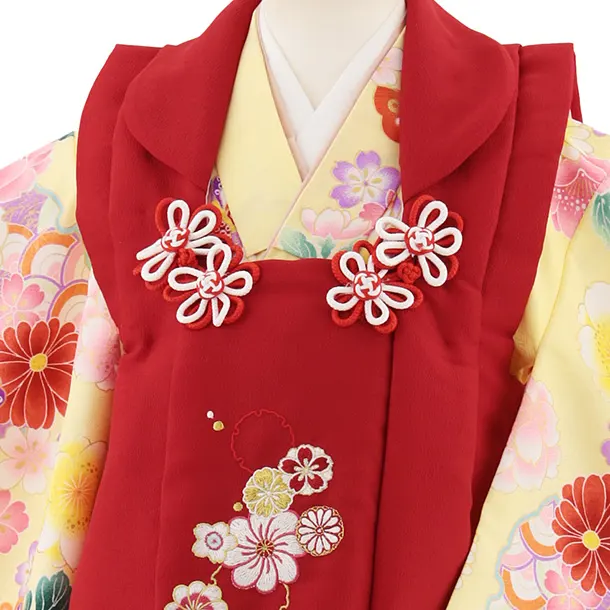 七五三レンタル(3歳女児被布)4913 赤刺繍花×黄 雪輪に花蝶