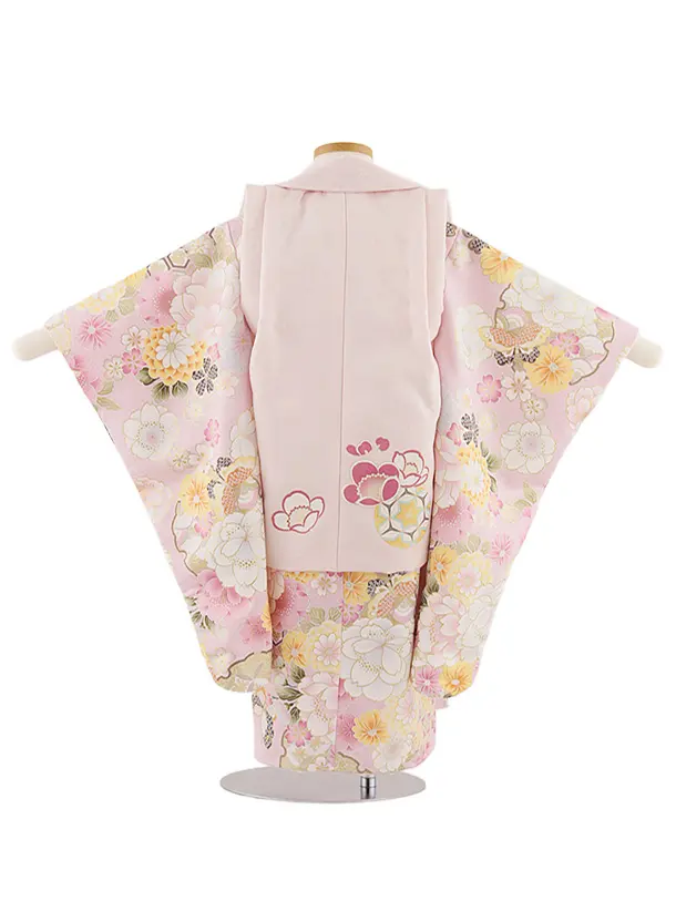 七五三レンタル(3歳女児被布)4914 ピンク×ピンク 雪輪に花蝶