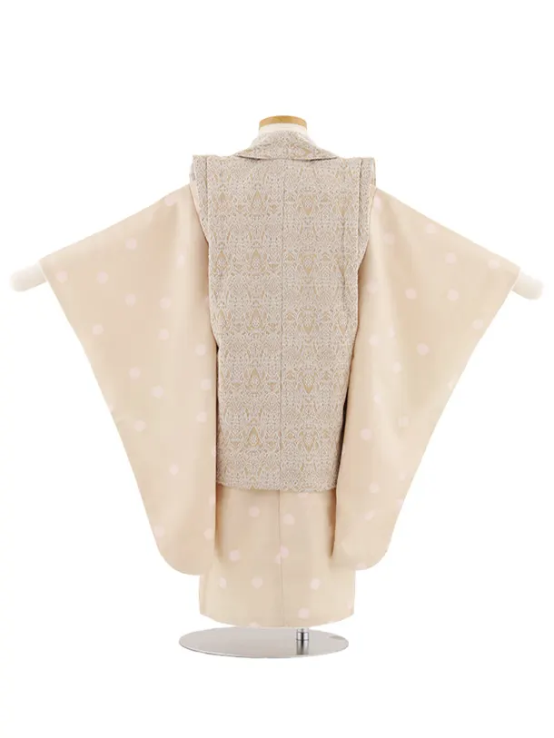 七五三レンタル(3歳女児被布)4915 ベージュ×ベージュピンクドット