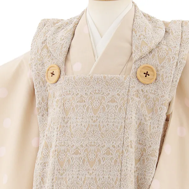 七五三レンタル(3歳女児被布)4915 ベージュ×ベージュピンクドット