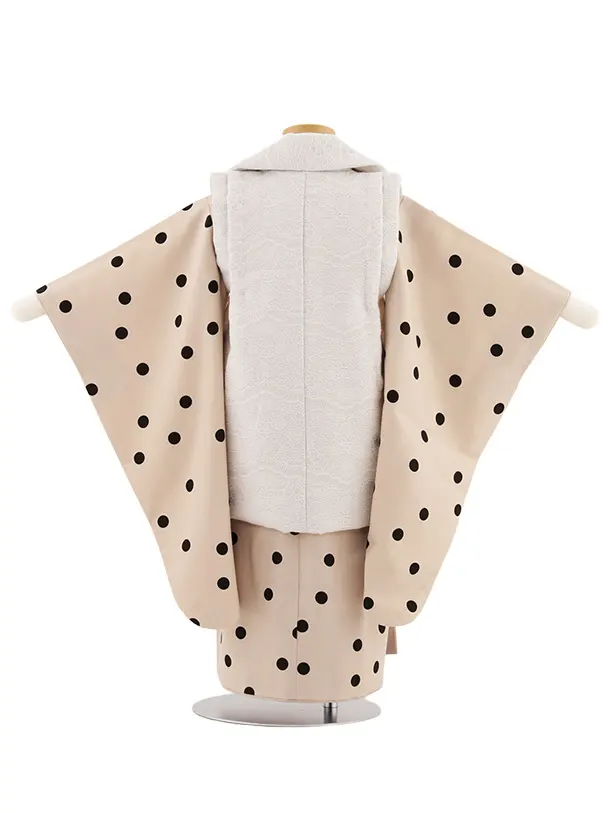 七五三レンタル(3歳女児被布)4916 ベージュ×ベージュ黒ドット