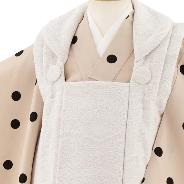 七五三レンタル(3歳女児被布)4916 ベージュ×ベージュ黒ドット