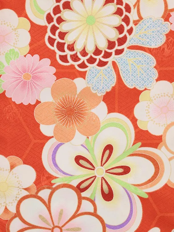 七五三レンタル(3歳女児被布)4919 ベージュ刺繍花×オレンジ梅菊