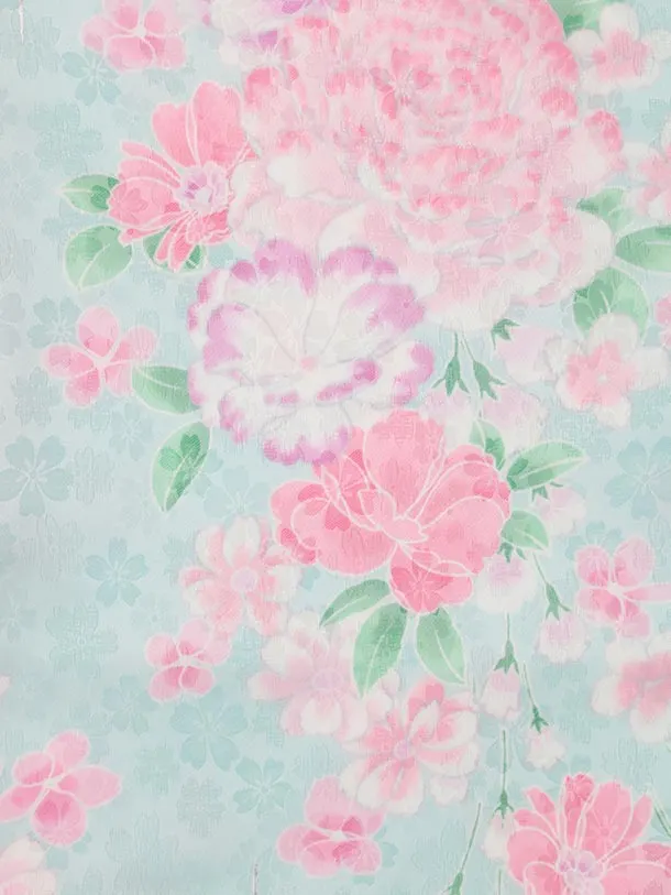 七五三レンタル(3歳女児被布)4920 ピンク刺繍うさぎ×水色 桜地模様