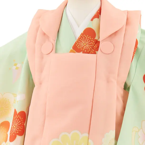 七五三レンタル(3歳女児被布)4922 ピンク菊×グリーン 牡丹に梅