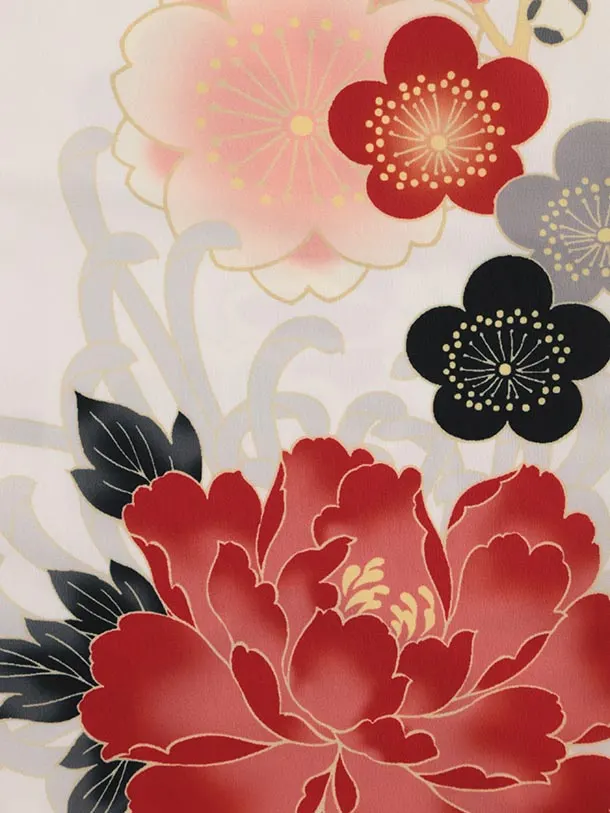 七五三レンタル(3歳女児被布)4924 赤菊×白地 牡丹に梅