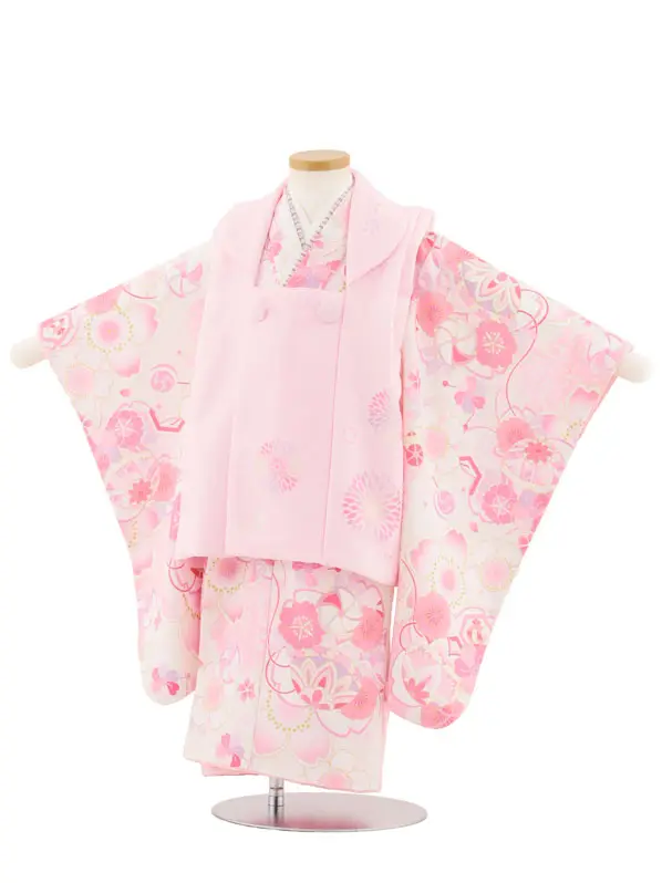 七五三レンタル(3歳女児被布)4930 KAGURA ピンク×オフホワイト桜