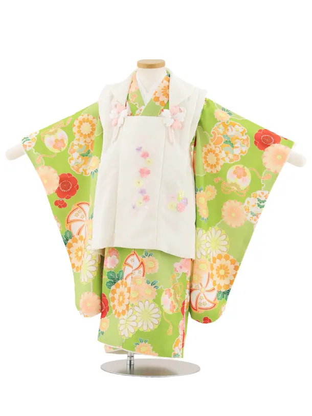 七五三(3歳女児)4932 式部浪漫 オフホワイト刺繍桜×ウグイス地 雪輪に鈴