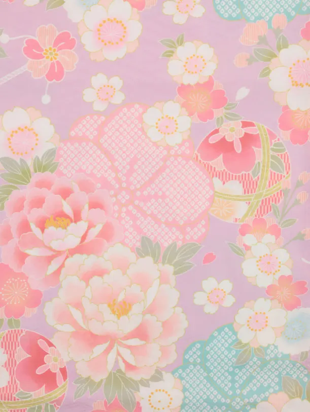 七五三レンタル(3歳女児被布)4937 式部浪漫 藤色刺繍花×桜に鞠