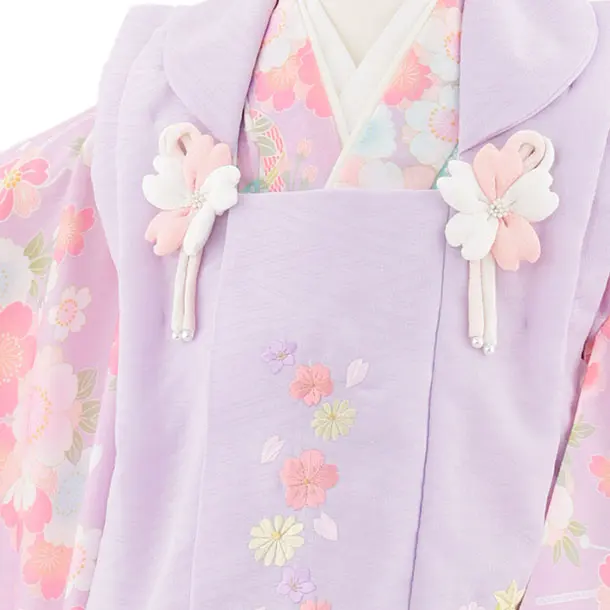 七五三レンタル(3歳女児被布)4937 式部浪漫 藤色刺繍花×桜に鞠