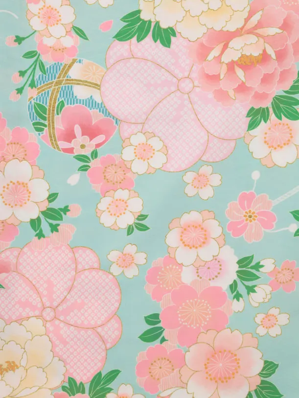 七五三(3歳女児被布)4938 式部浪漫 アイボリー刺繍花×ヒワブルー桜に鞠