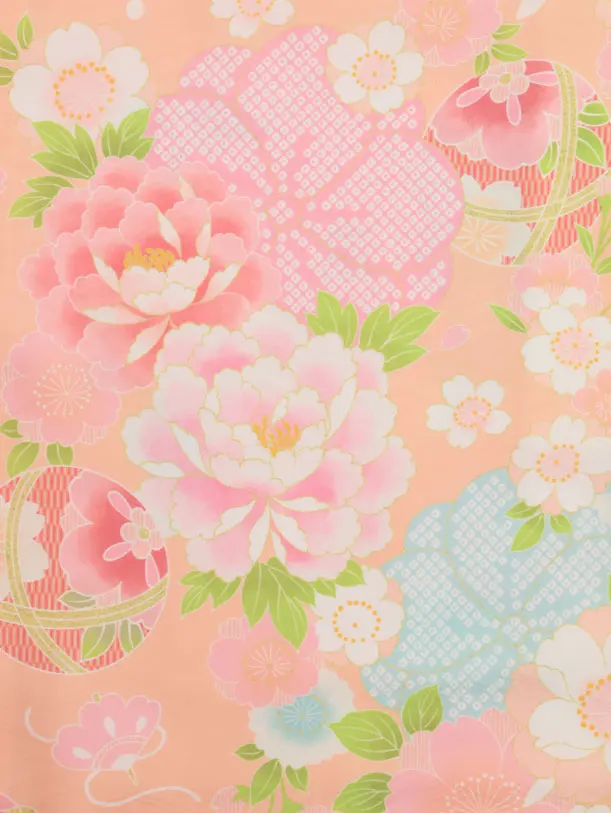 七五三レンタル(3歳女児被布)4940 式部浪漫 アイボリー刺繍花×ピンク桜に鞠